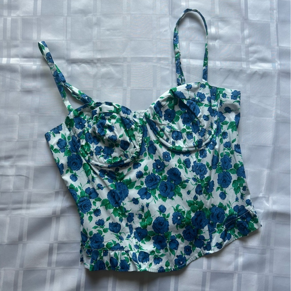 725 Originals Vintage Floral Blue and Green Corset Style Tank Top